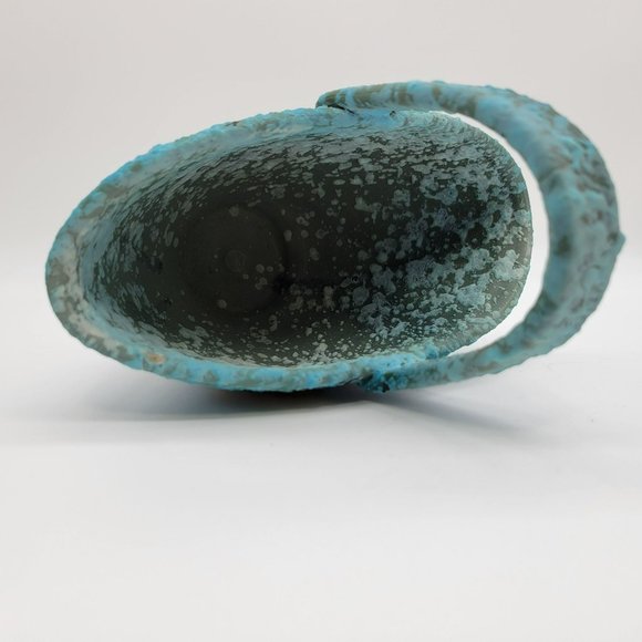 Vintage MCM Italian Pottery Basket Blue Lava Glaze With Yellow Leaf 8" Hand Pain - Picture 10 of 13